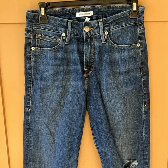 Good American The Good Straight Size 2/26 Distressed Jeans in Blue 407 - Picture 2 of 9